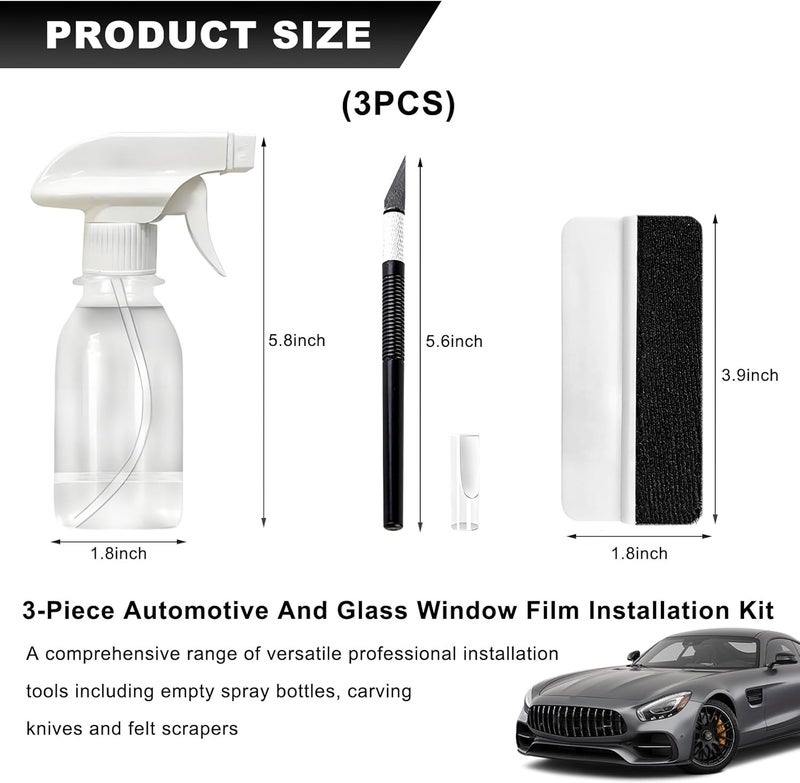 Wevdn 3 PCS Car Window Film Kit, Durable Easy to Apply Glass & Car Windows Tint Kit, Practical Window Film Installation Tools Kit Includes Felt Scraper Carving Knife 100ML Spray Bottle - Image 2